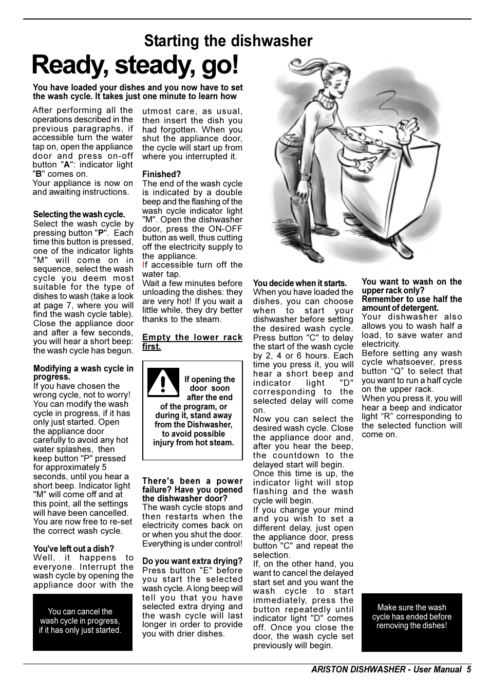 Ready, steady, go, Starting the dishwasher | Ariston LI 700 I-S-X User Manual | Page 6 / 31