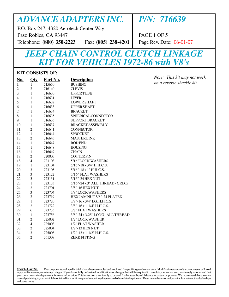 Advance Adapters 716639 User Manual | 5 pages