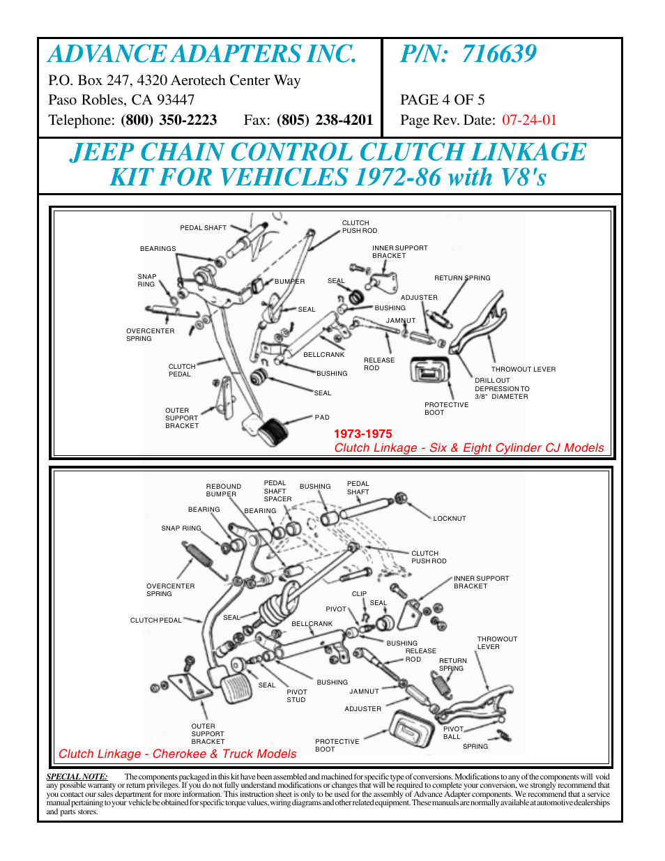 Clutch linkage - cherokee & truck models | Advance Adapters 716639 User Manual | Page 4 / 5