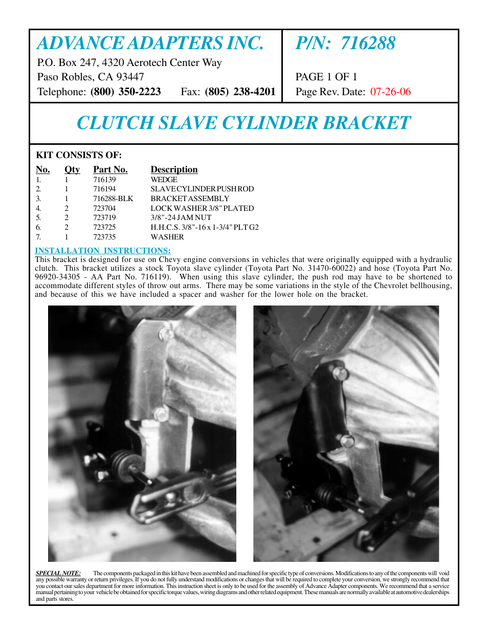 Advance Adapters 716288 User Manual | 1 page