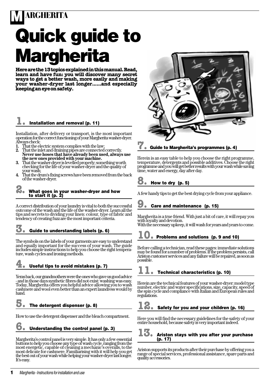 Quick guide to margherita, Argherita | Ariston CDE 12x User Manual | Page 2 / 20