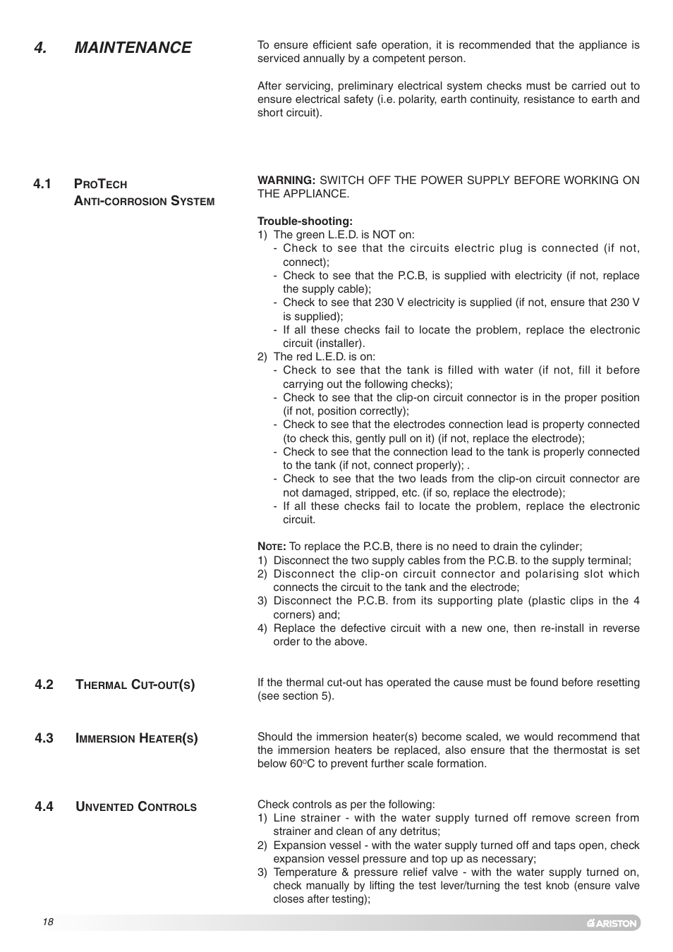 Maintenance | Ariston Unvented Hot Water Storage Cylinders User Manual | Page 18 / 24
