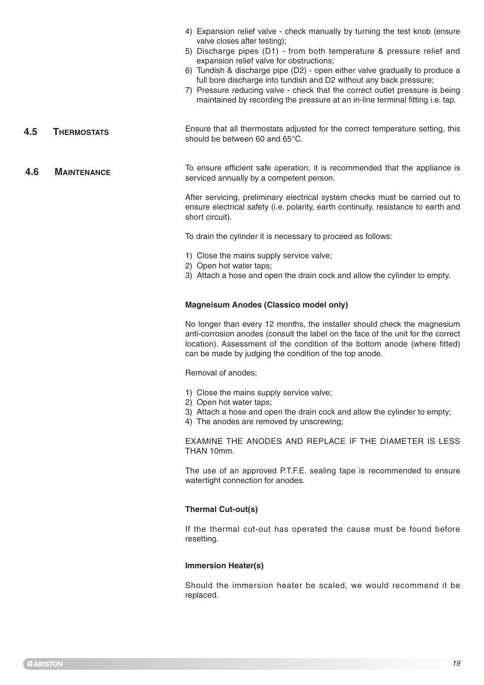 Ariston Unvented Hot Water Storage Cylinders User Manual | Page 19 / 24