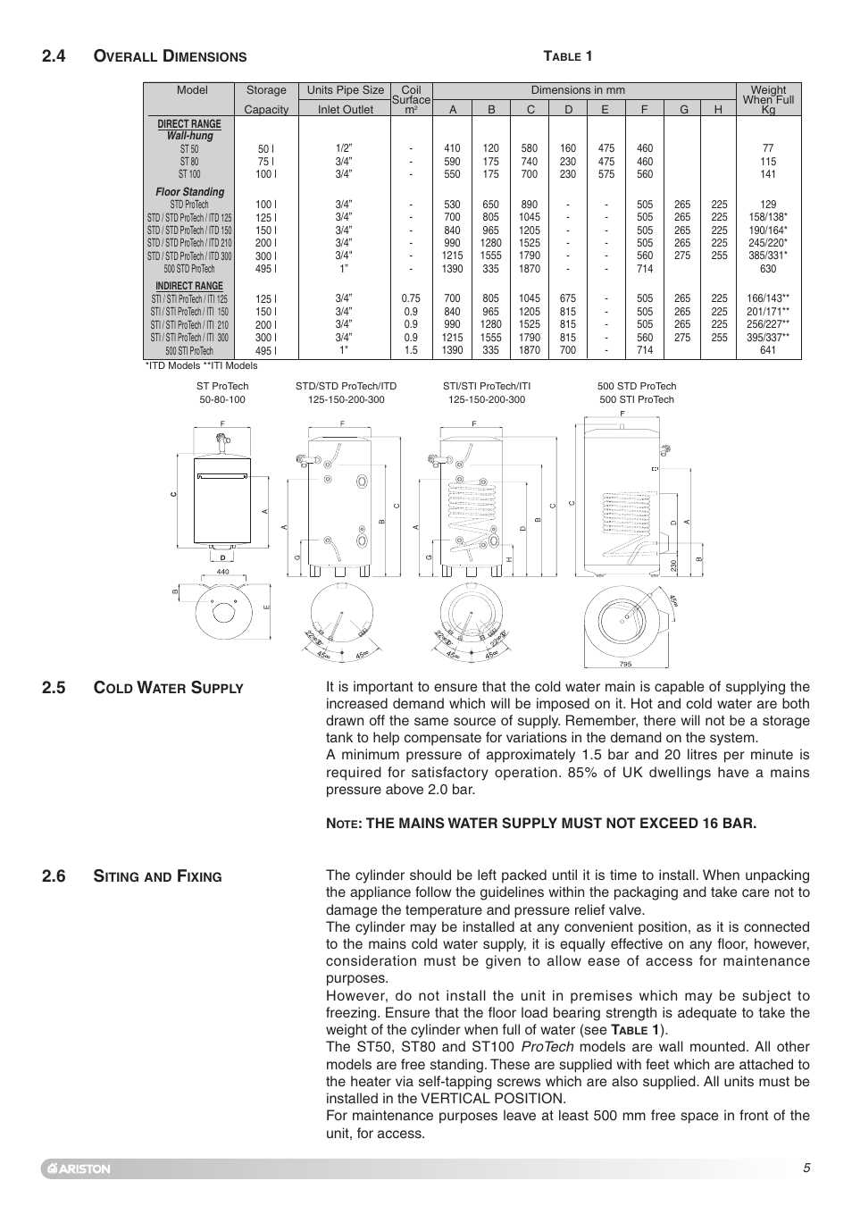 Ariston Unvented Hot Water Storage Cylinders User Manual | Page 5 / 24