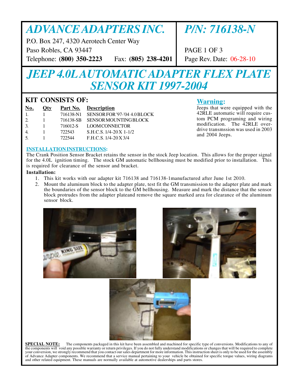 Advance Adapters 716138-N User Manual | 3 pages