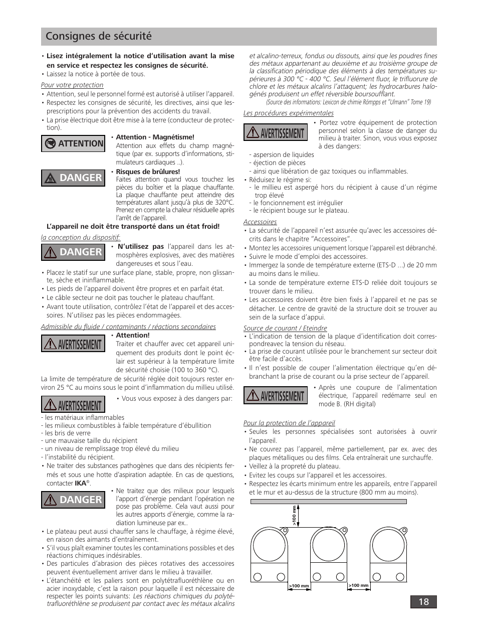 Avertissement, Consignes de sécurité, Danger | IKA RH digital User Manual | Page 18 / 52