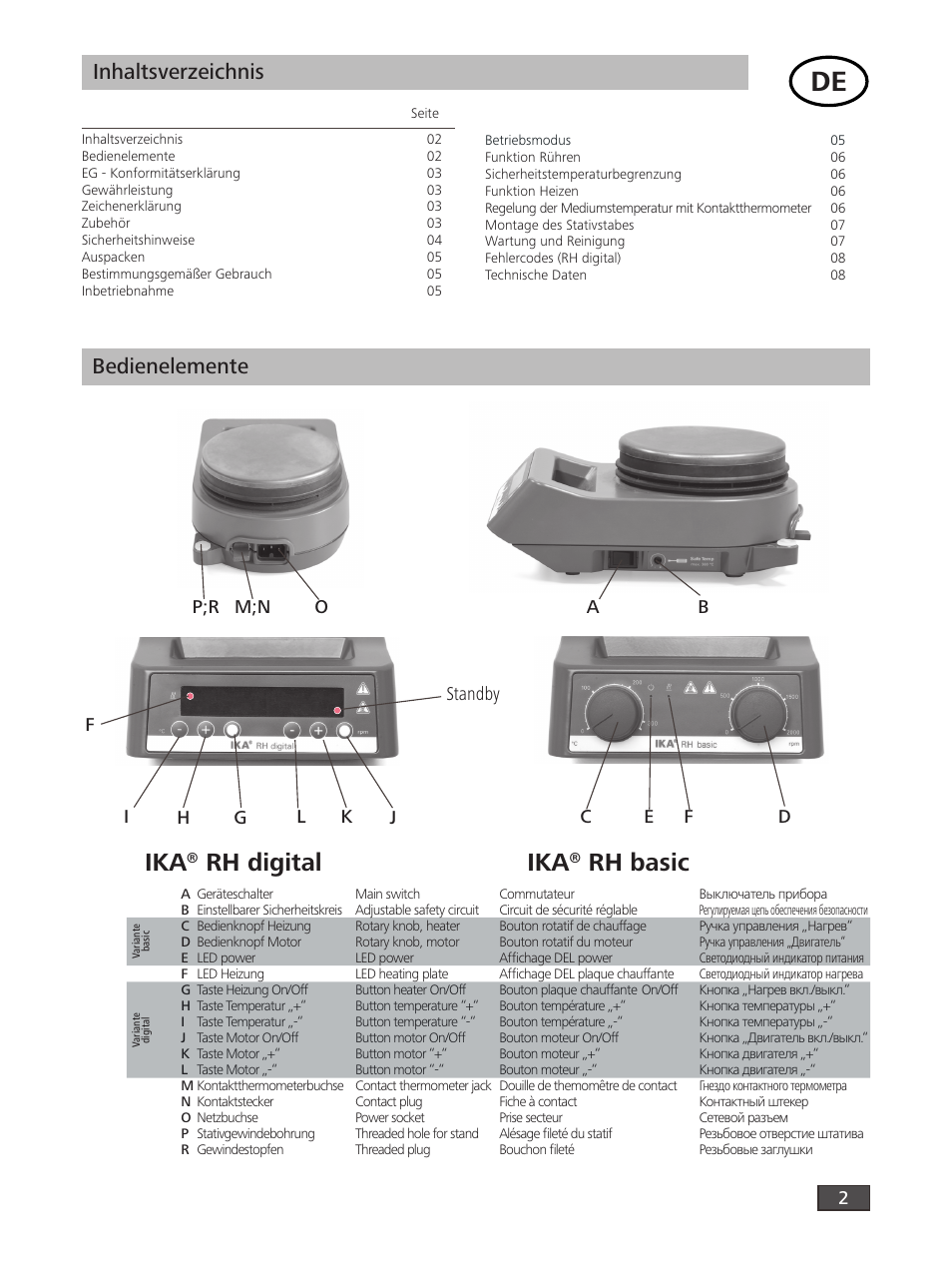 IKA RH digital User Manual | Page 2 / 52