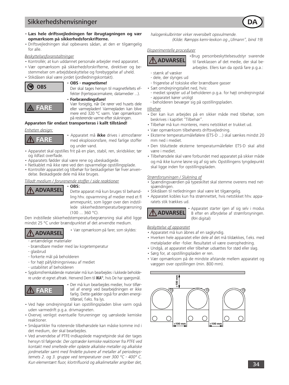 Sikkerhedshenvisninger, Fare, Advarsel | IKA RH digital User Manual | Page 34 / 52