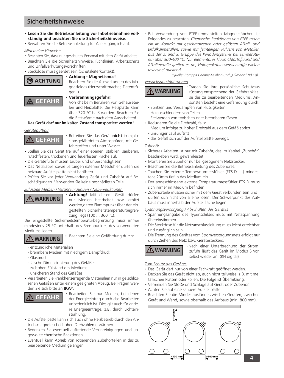 Sicherheitshinweise, Warnung, Gefahr | Warnung gefahr warnung warnung gefahr, Achtung | IKA RH digital User Manual | Page 4 / 52