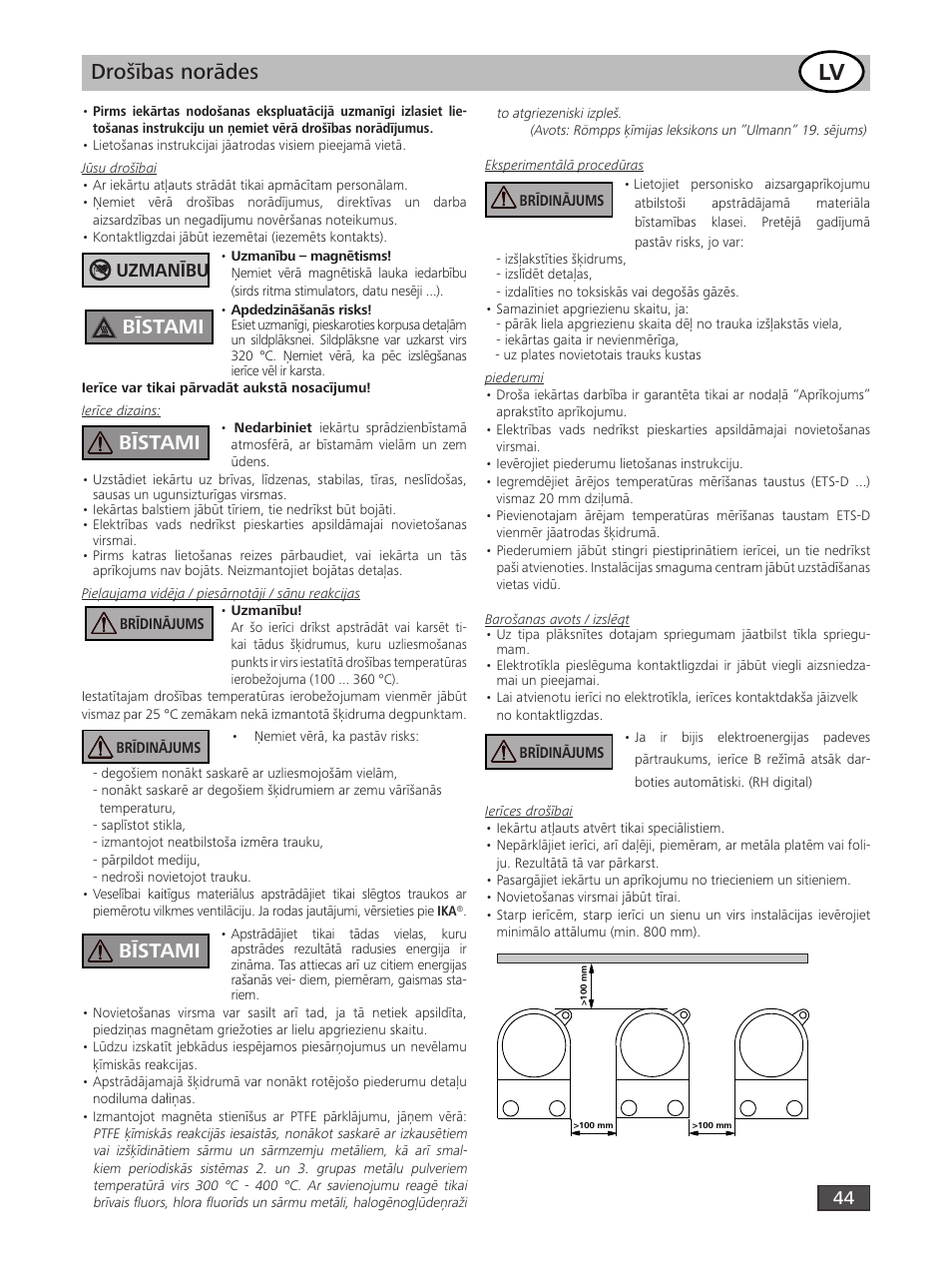 Drošības norādes, Bīstami, Uzmanību | IKA RH digital User Manual | Page 44 / 52