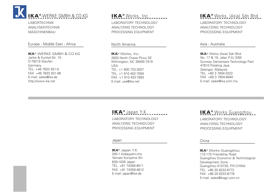 I k a, Werke gmbh & co.kg, Works, inc | Works, (asia) sdn bhd, Works guangzhou, Japan y.k | IKA RT 15 power IKAMAG User Manual | Page 16 / 16