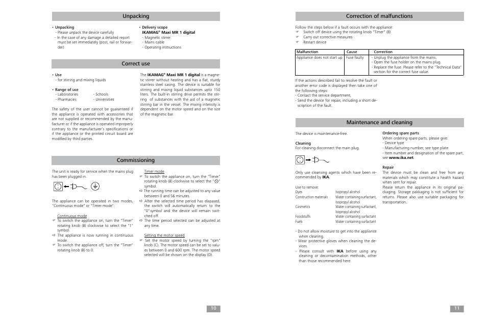 Unpacking, Correct use commissioning | IKA Maxi MR 1 digital User Manual | Page 6 / 13