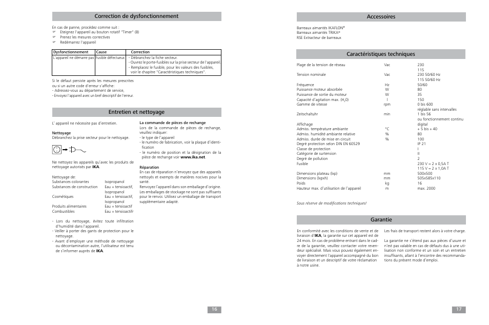 Accessoires garantie caractéristiques techniques | IKA Maxi MR 1 digital User Manual | Page 9 / 13