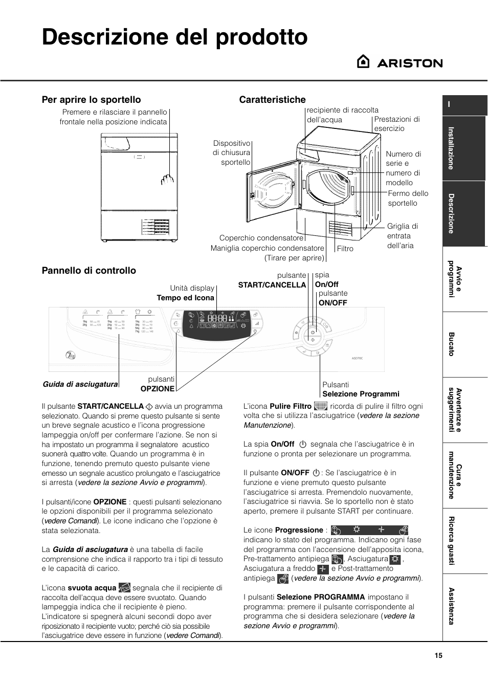 Descrizione del prodotto | Ariston ASD70CX User Manual | Page 15 / 84