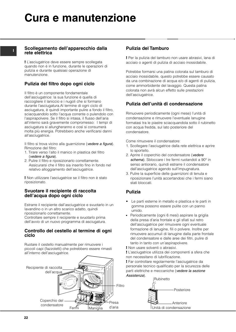 Cura e manutenzione | Ariston ASD70CX User Manual | Page 22 / 84