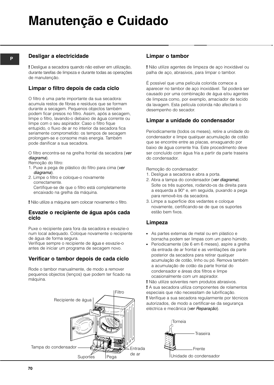 Manutenção e cuidado | Ariston ASD70CX User Manual | Page 70 / 84