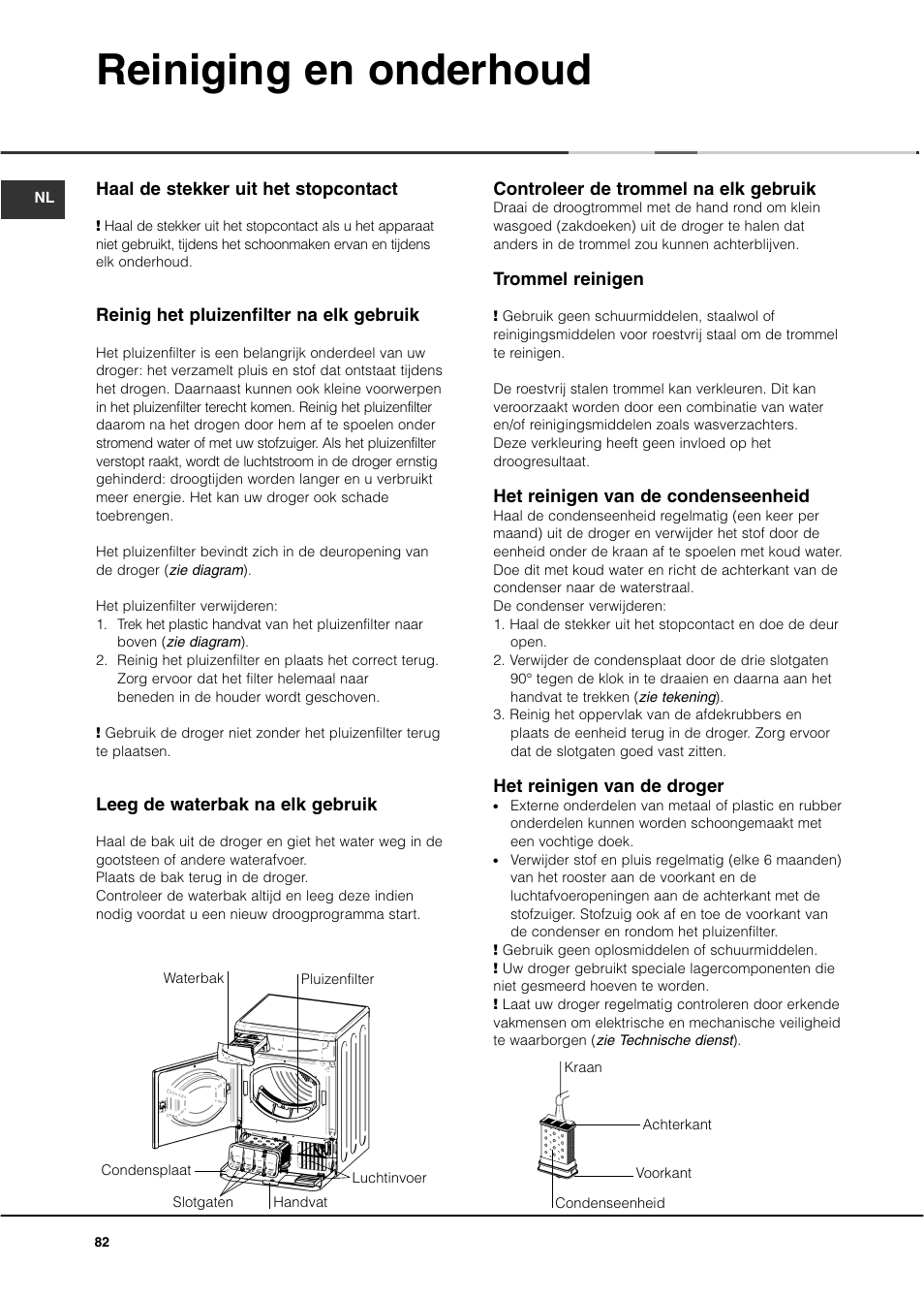 Reiniging en onderhoud | Ariston ASD70CX User Manual | Page 82 / 84