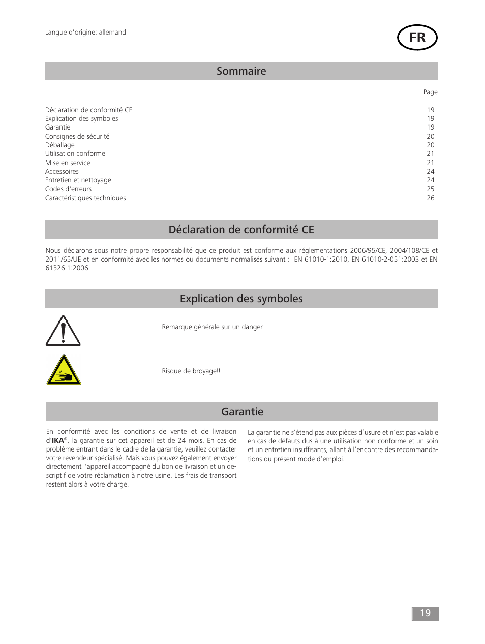Sommaire, Garantie | IKA ROCKER 2D digital User Manual | Page 19 / 52
