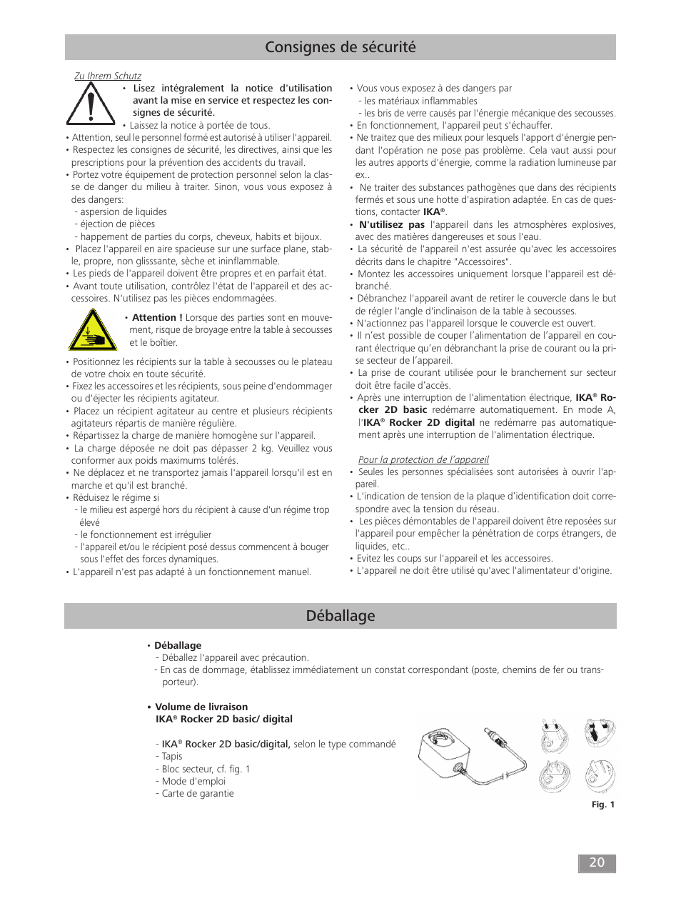 Déballage, Consignes de sécurité | IKA ROCKER 2D digital User Manual | Page 20 / 52