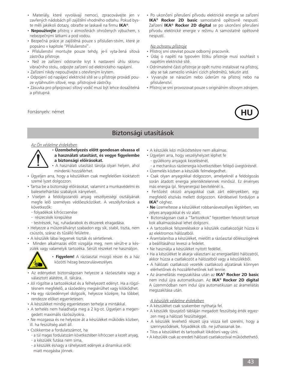 Biztonsági utasítások | IKA ROCKER 2D digital User Manual | Page 43 / 52