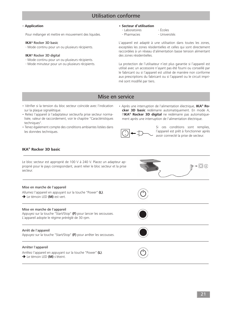 Utilisation conforme, Mise en service | IKA ROCKER 3D digital User Manual | Page 21 / 52