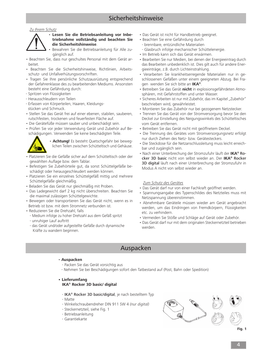 Sicherheitshinweise auspacken | IKA ROCKER 3D digital User Manual | Page 4 / 52