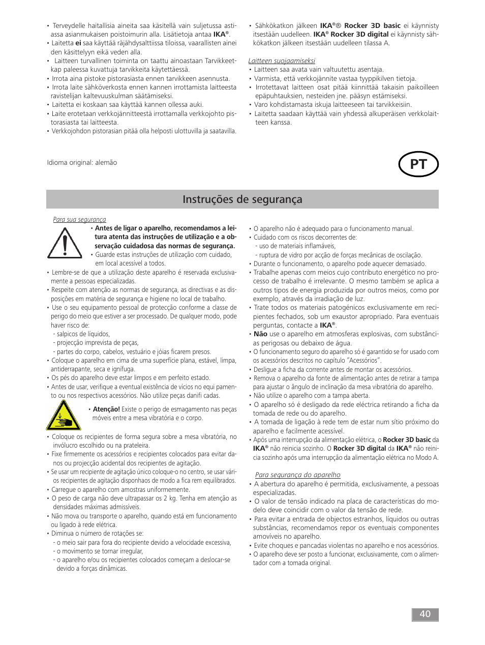 Instruções de segurança | IKA ROCKER 3D digital User Manual | Page 40 / 52