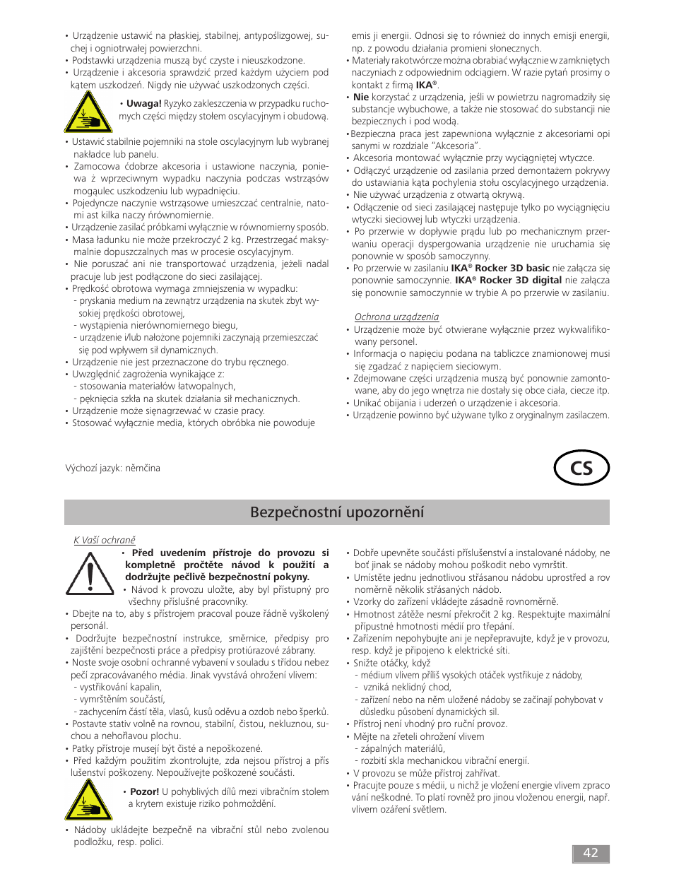 Bezpečnostní upozornění | IKA ROCKER 3D digital User Manual | Page 42 / 52