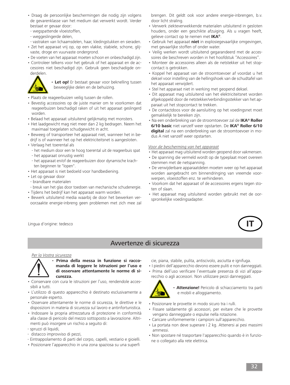 Avvertenze di sicurezza | IKA ROLLER 10 digital User Manual | Page 32 / 48