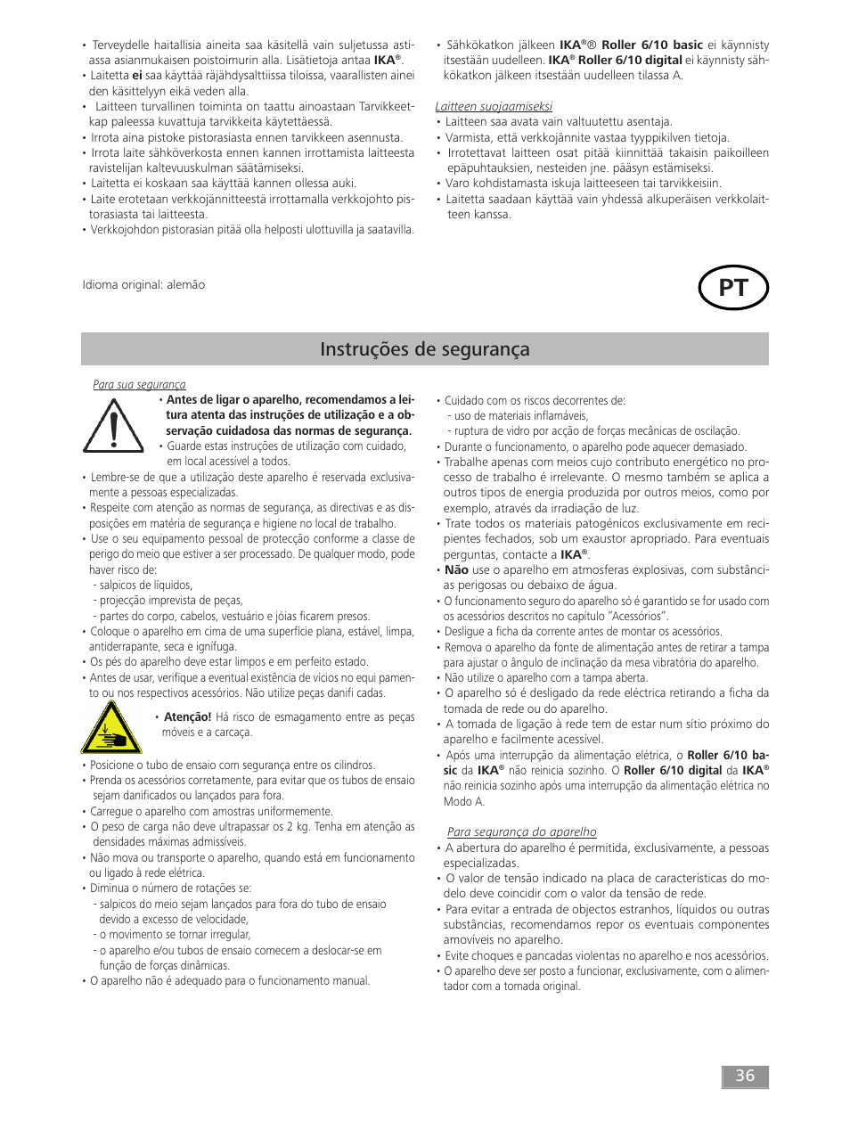 Instruções de segurança | IKA ROLLER 10 digital User Manual | Page 36 / 48