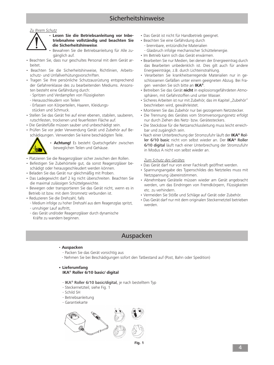 Sicherheitshinweise auspacken | IKA ROLLER 10 digital User Manual | Page 4 / 48