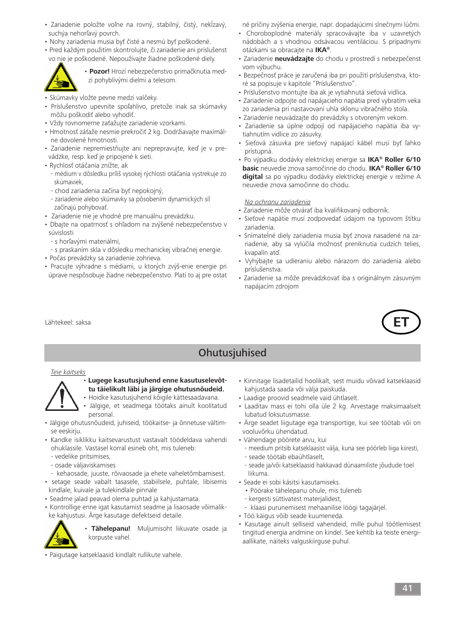 Ohutusjuhised | IKA ROLLER 10 digital User Manual | Page 41 / 48