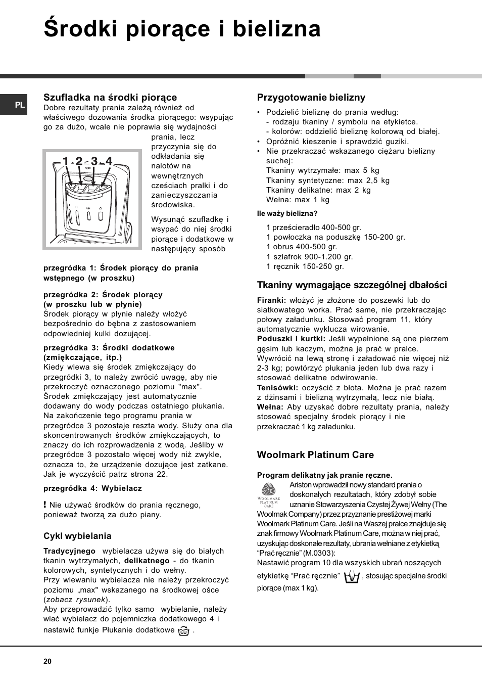 Mikosoft praha s.r.o, Rodki pior¹ce i bielizna | Ariston AQXLAVTL 109 User Manual | Page 20 / 72