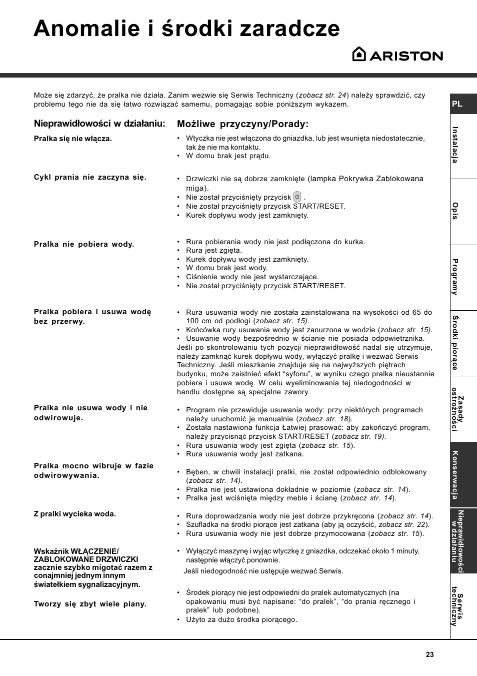 Mikosoft praha s.r.o, Anomalie i rodki zaradcze | Ariston AQXLAVTL 109 User Manual | Page 23 / 72