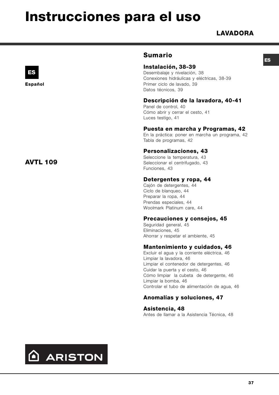 Mikosoft praha s.r.o, Instrucciones para el uso | Ariston AQXLAVTL 109 User Manual | Page 37 / 72