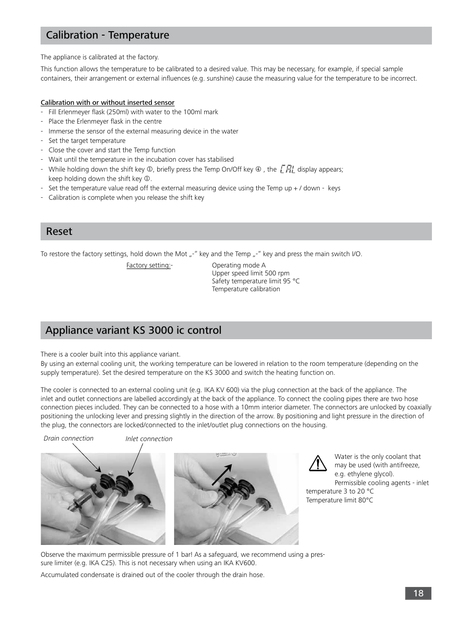 Reset calibration - temperature, Appliance variant ks 3000 ic control | IKA KS 3000 ic control User Manual | Page 18 / 76