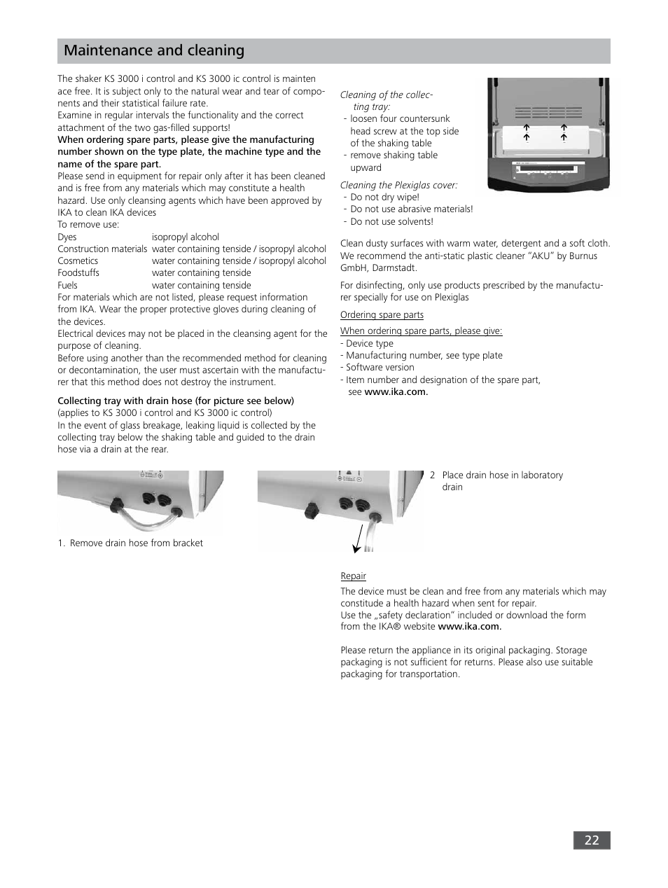 Maintenance and cleaning | IKA KS 3000 ic control User Manual | Page 22 / 76