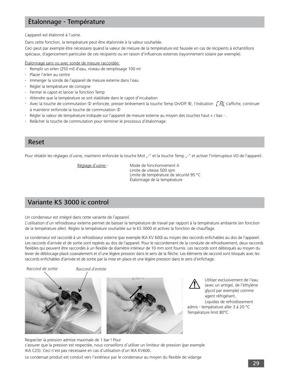 Reset ètalonnage - température, Variante ks 3000 ic control | IKA KS 3000 ic control User Manual | Page 29 / 76