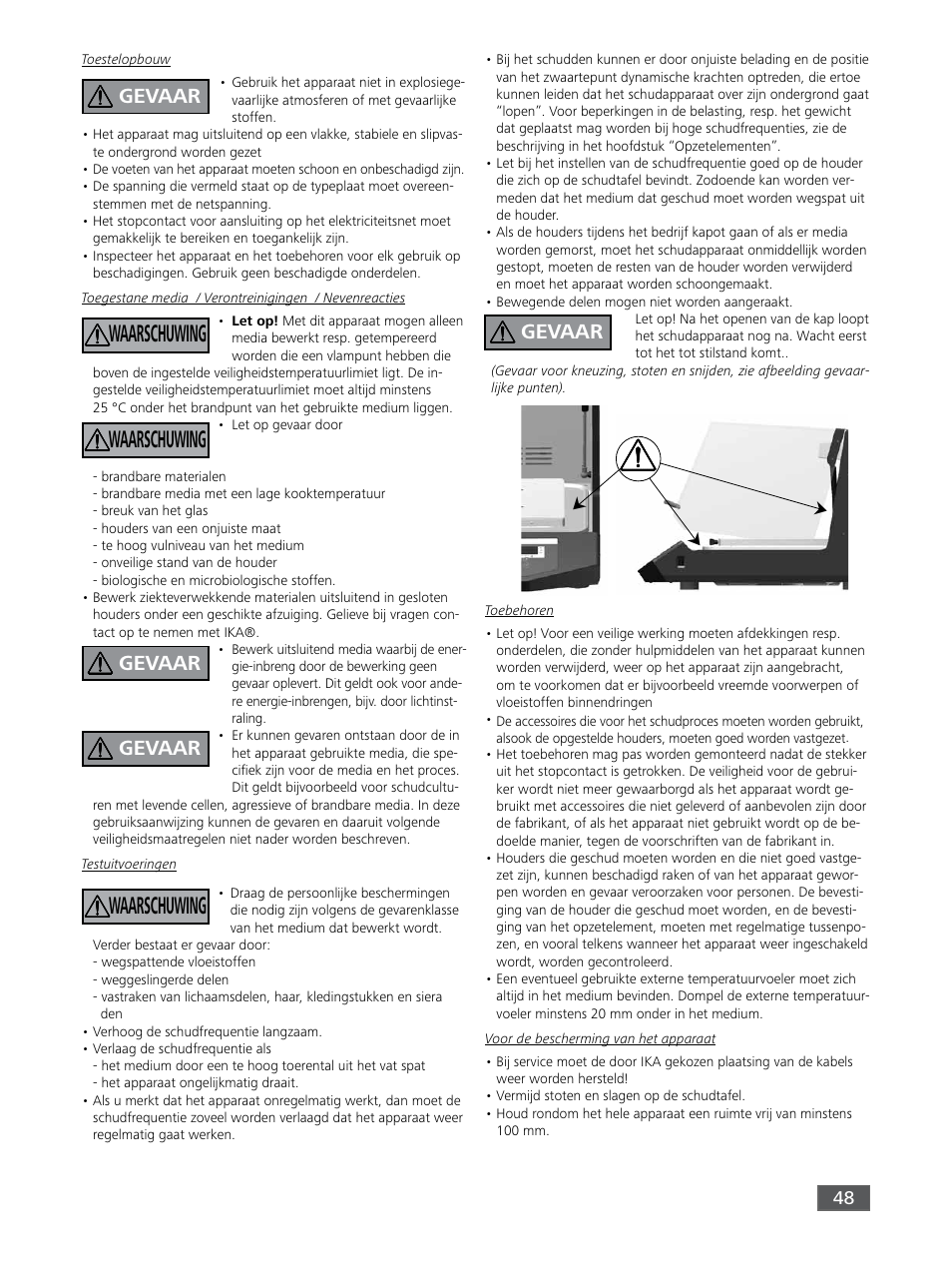 Waarschuwing, Gevaar | IKA KS 3000 ic control User Manual | Page 48 / 76