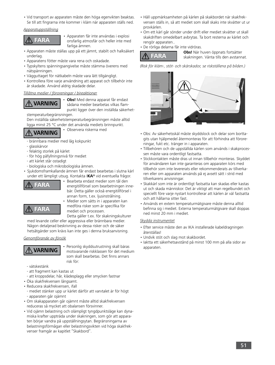 Fara varning varning, Fara, Fara varning fara | IKA KS 3000 ic control User Manual | Page 51 / 76