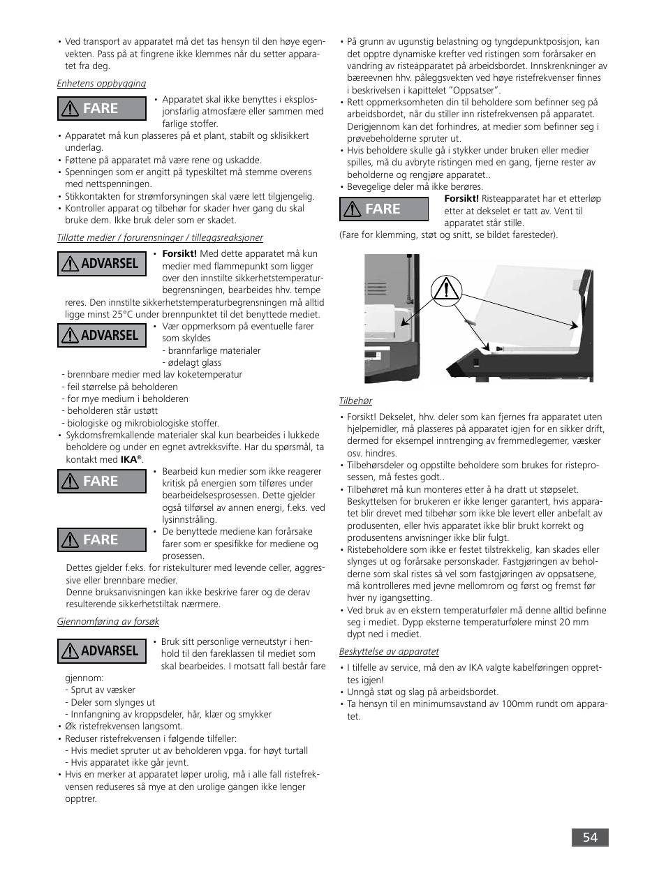 Fare advarsel advarsel fare fare advarsel fare | IKA KS 3000 ic control User Manual | Page 54 / 76