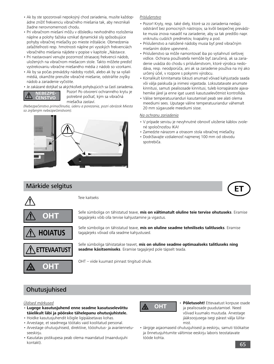 Hoiatus, Ettevaatust, Märkide selgitus | Ohutusjuhised | IKA KS 3000 ic control User Manual | Page 65 / 76