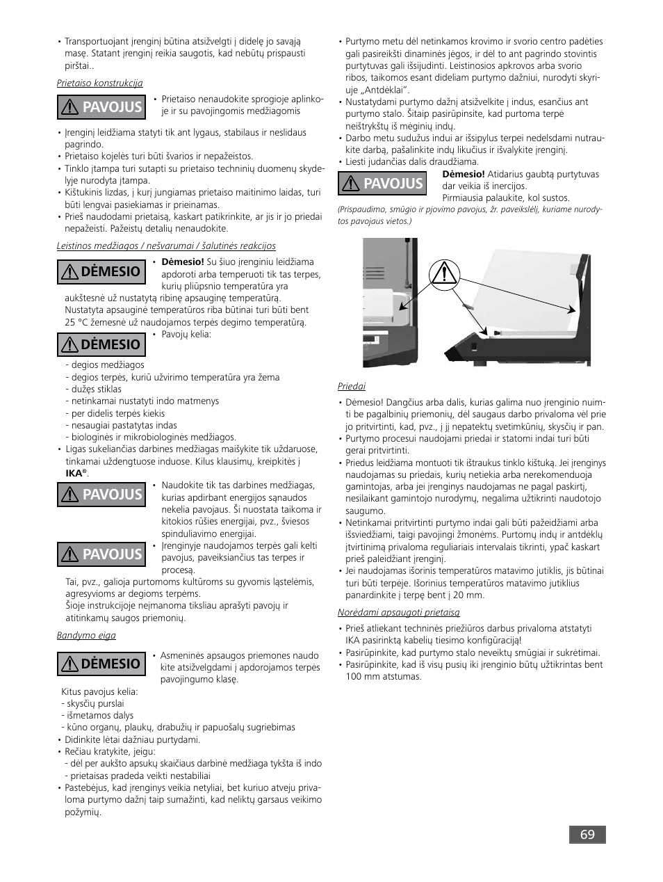 Pavojus, Dėmesio | IKA KS 3000 ic control User Manual | Page 69 / 76