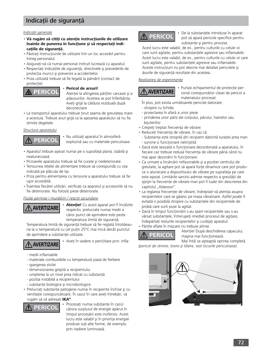 Indicaţii de siguranţă, Pericol, Avertizare | IKA KS 3000 ic control User Manual | Page 72 / 76