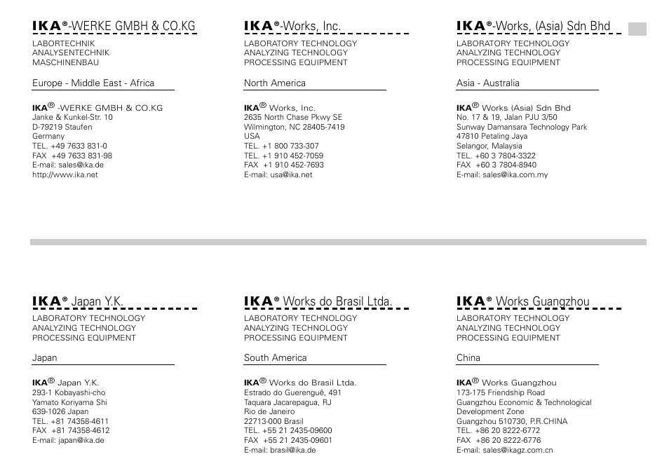 I k a, Werke gmbh & co.kg, Works, inc | Works, (asia) sdn bhd, Japan y.k, Works do brasil ltda, Works guangzhou | IKA Lab dancer User Manual | Page 40 / 40