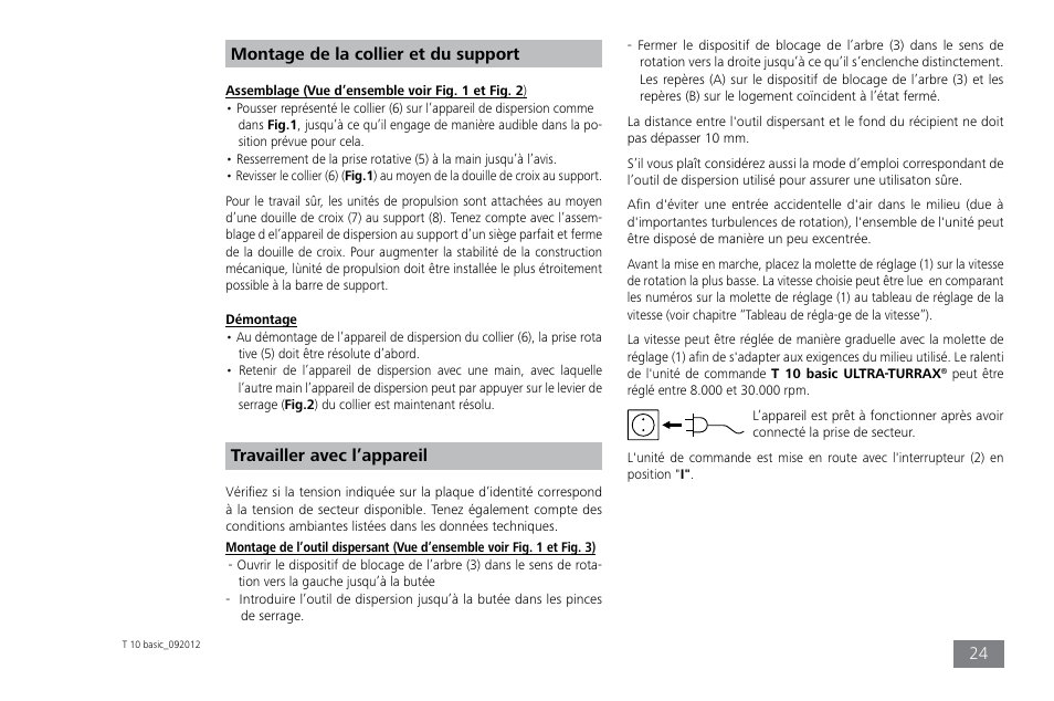 Montage de la collier et du support, Travailler avec l’appareil | IKA T 10 basic ULTRA-TURRAX User Manual | Page 24 / 68