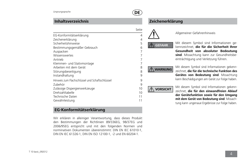 IKA T 10 basic ULTRA-TURRAX User Manual | Page 4 / 68