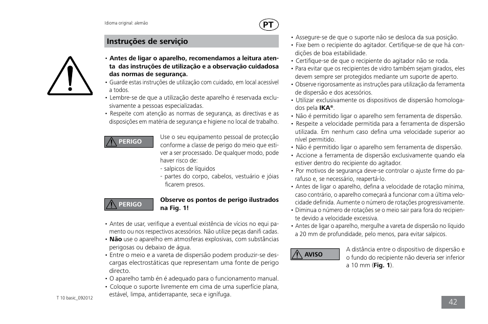 Instruções de serviçio | IKA T 10 basic ULTRA-TURRAX User Manual | Page 42 / 68