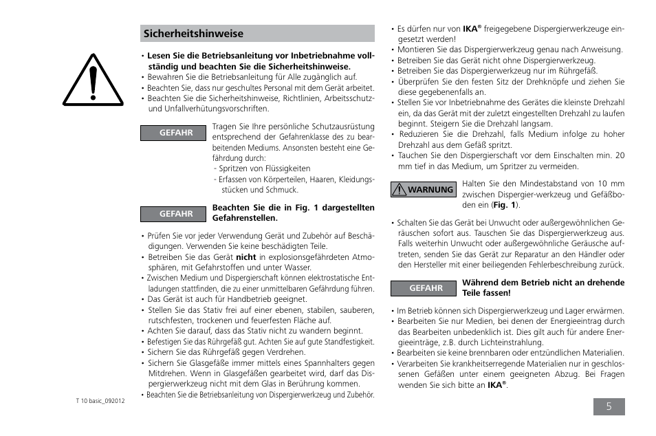 Sicherheitshinweise | IKA T 10 basic ULTRA-TURRAX User Manual | Page 5 / 68