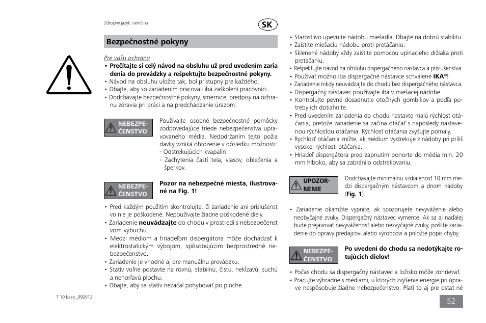 Bezpečnostné pokyny | IKA T 10 basic ULTRA-TURRAX User Manual | Page 52 / 68